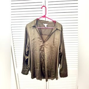 Olive Green Satin Women’s Blouse Size XXL